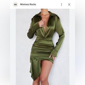 Olive Green Satin Dress